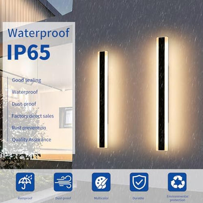 Modern 120cm LED Outdoor Wall Light, 2pack 42W 2520LM 3 Colour Temperature 3000k/4500k/6500k Wall Sconce, IP65 Rainproof Acrylic Outdoor Long Wall Light for Corridor, Villa, Balcony, Patio