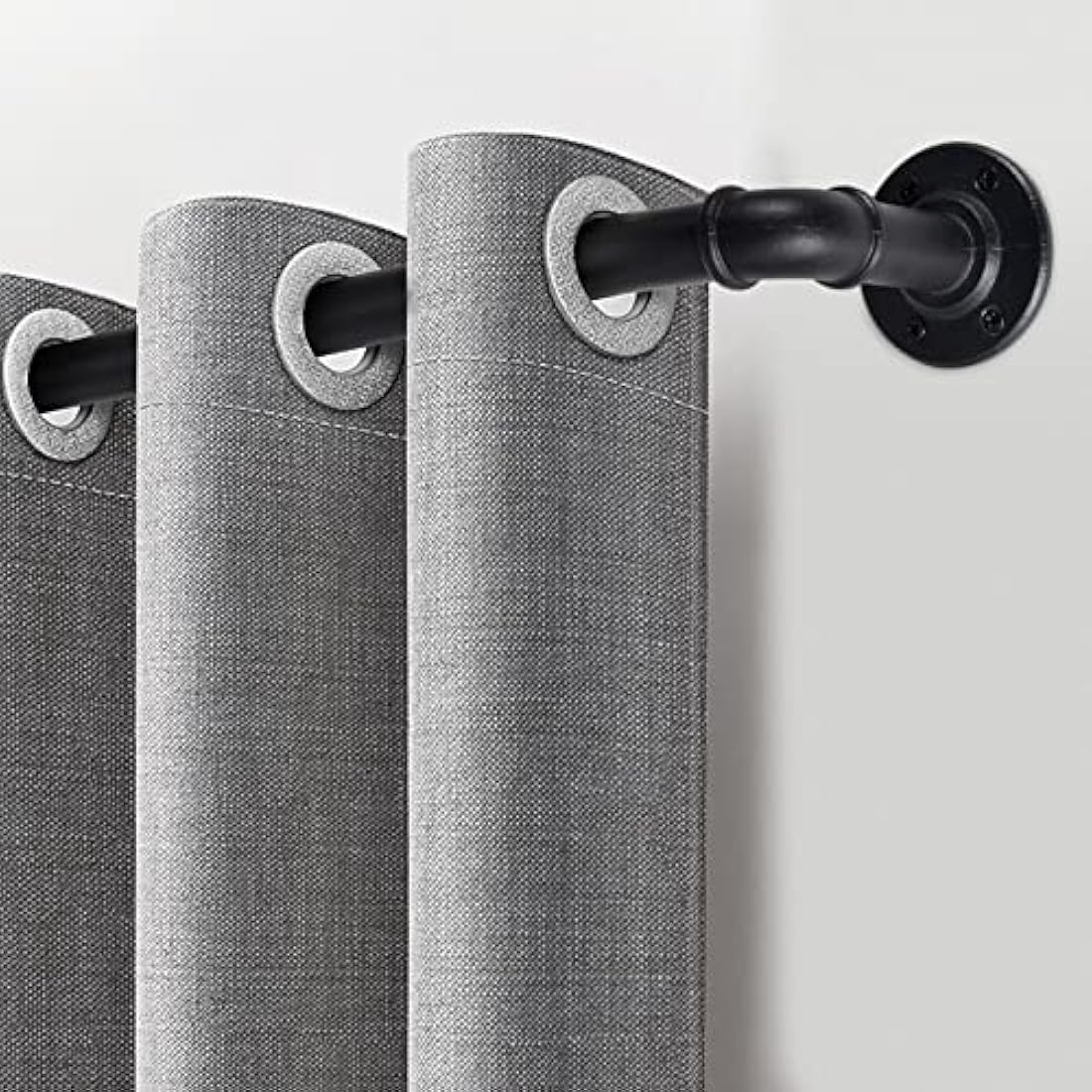 3 Pack Black Curtain Poles Metal, Industrial Curtain Rod for Eyelet Curtains, Industrial Curtain Pole for Windows 122cm-218cm, Room Divider Curtain Pole.