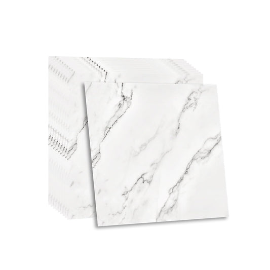 Fantasnight Marble Stick on Tiles 30 x 30cm 50Pcs White Tile Stickers Self Adhesive Wall Tiles PET Peel and Stick Wall Glossy Stickers for Kitchen