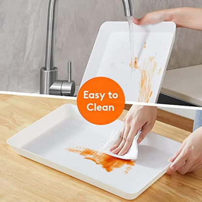 Lifewit Serving Tray Plastic for Party Supplies, 14.95" x 9.45" Platters for Serving Food, 6 pcs White Reusable Tray for Veggie, Snack, Fruit, Cookies, Desserts in Kitchen/Pantry Organization