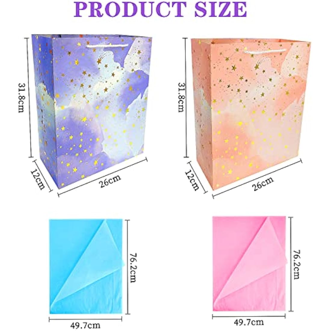 Gift Bag Large-2 Gift Bags with FREE 4 Tissue Paper-Birthday Gift Bag Set with Handle-Paper Gift Bags for Present-Pink and Blue Gift Bags for Women Men Kids Boy Girl Present Bag for Birthday Party Bag