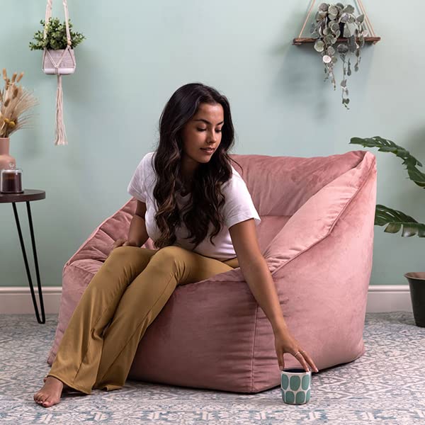 icon Natalia Velvet Bean Bag Chair & Footstool with Filling Included, Pink