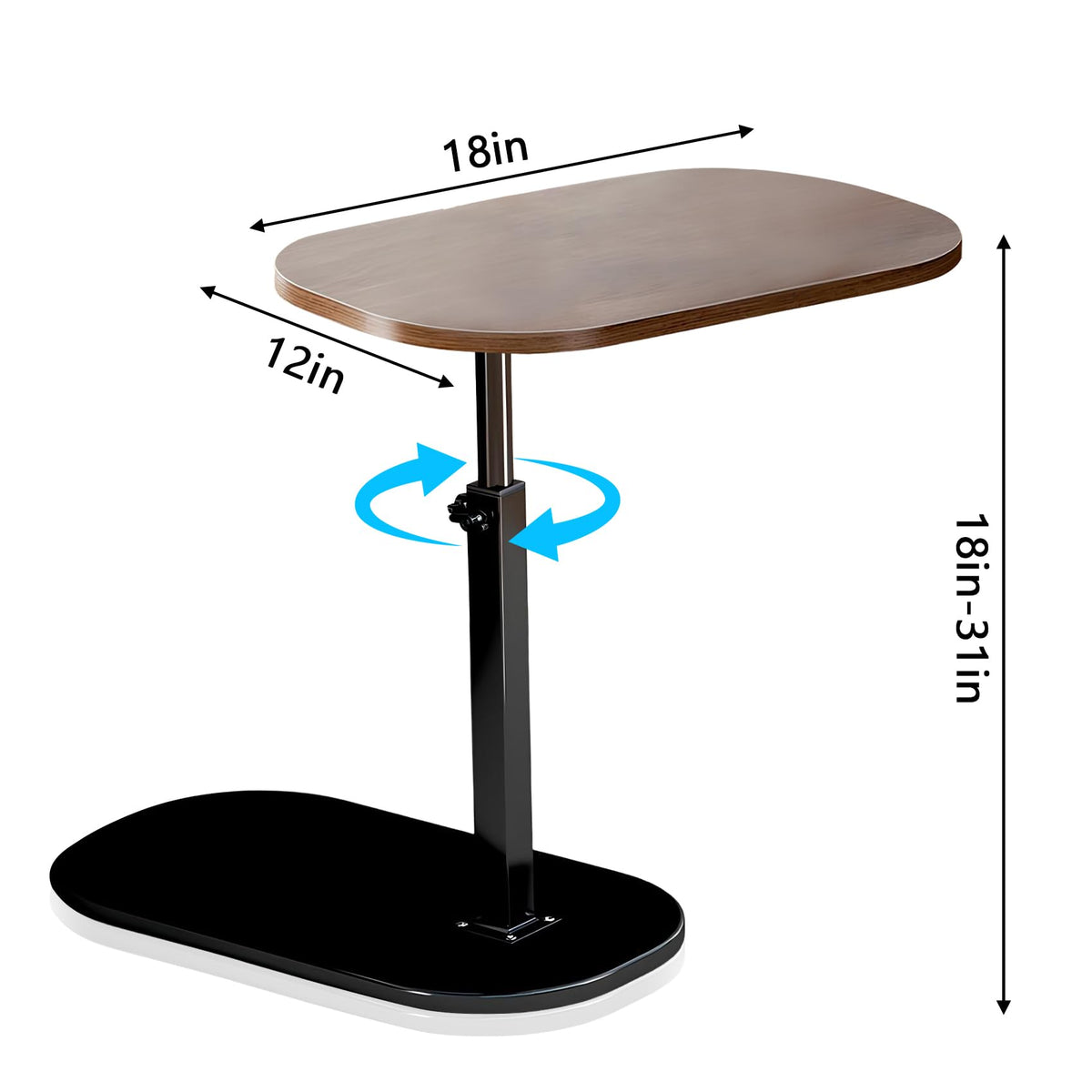 XUDREZ Adjustable C Shaped Side Table, 360°Swivel End Table, Living Sofa Table, Modern Small Coffee Table for Bed/Bathtub Black-Walnut