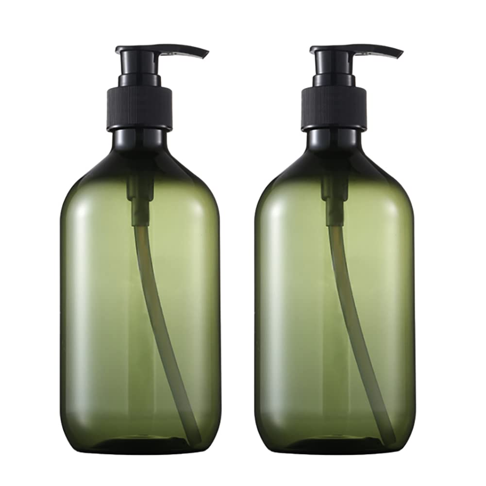 HugeDE 2 Pcs 500ml Plastic Pump Bottle Empty Refillable Lotion Bottles Shampoo Dispenser Container Large Capacity Liquid Soap Bottles for Bath Green