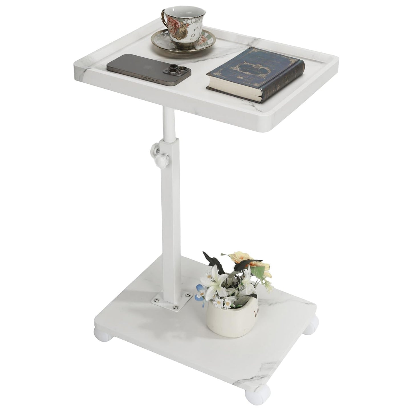 Simcat Adjustable Height C Shaped Side Table With Wheels, 360° Rotated Tray