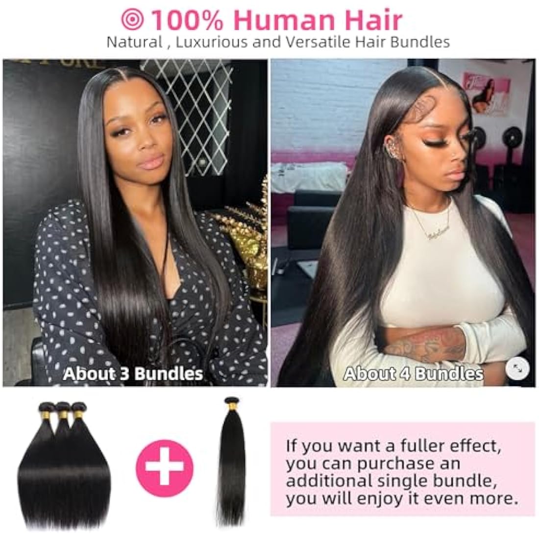 PerisModa Straight Bundles Human Hair Bundles 12A Grade 100% Unprocessed Brazilian Virgin Hair Bundles Straight Weave Bundles Human Hair Extension Quick Wave Bundles for Women (20 22 24 Inch)