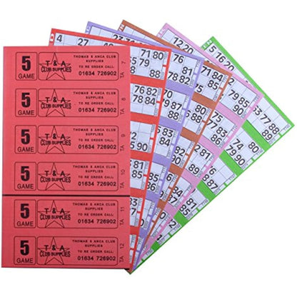 Jumbo Bingo 750 BOOKS 5 PAGE GAME STRIPS OF 6 TV TICKET SHEET BIG BOLD NUMBERS