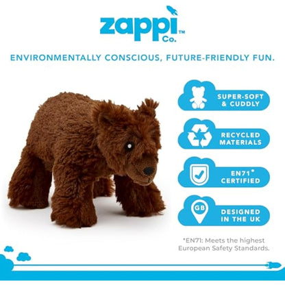 Zappi Co Ultra Soft Grizzly Bear Plush Toy (21cm Length) - 100% Recycled, Eco-Friendly, Newborn Gift, Realistic Lifelike