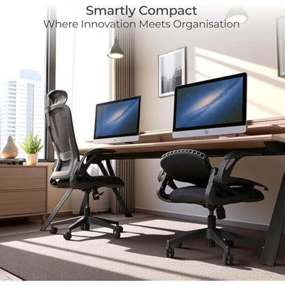 Tervo Model U | Folding Office Chair for Small Spaces | Ergonomic Design with High Rebound Mesh | Computer Desk Chair for Gaming | For Adults & Kids | Foldable & Compact with Flip Up Arms