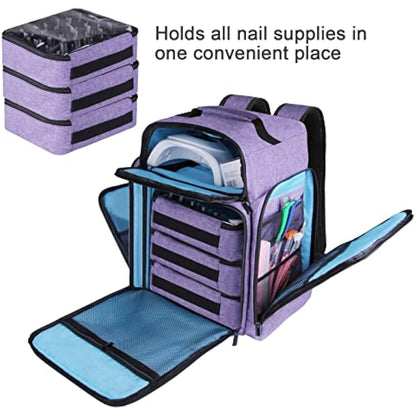 Famard Nail Polish Organiser Backpack - Holds 108 Bottles(15ml - 0.5 fl.oz) and 1 Nail Lamp, with 3 Removable Storage Case for Nail Varnish Tech