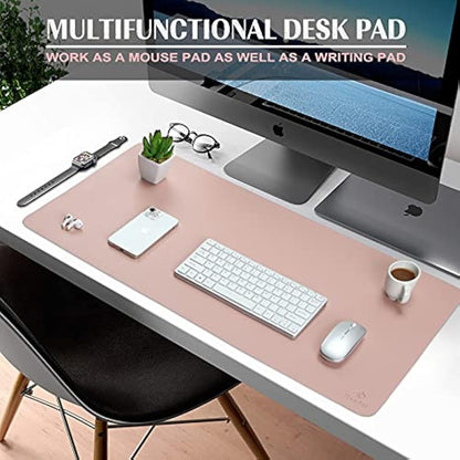 K KNODEL Large Office Leather Desk Mat, Mouse and Keyboard Pad, Computer and Laptop Mat, Desktop Protector and Cover, Writing Pad and Blotter (80x40cm, Pink)