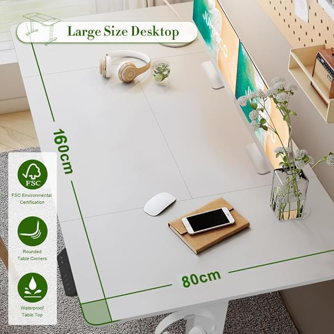 JUMMICO Electric Standing Desk 160x80 cm with Charging Port, Height Adjustable Computer Desk with Cable Tray,Ergonomic Sit Stand up Desk Rising Table