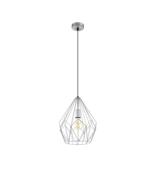 Eglo Pendant Lamp Carlton, 1 Bulb Vintage Pendant Light, Retro Hanging Lamp Made of Steel, Colour: Silver, Socket: E27