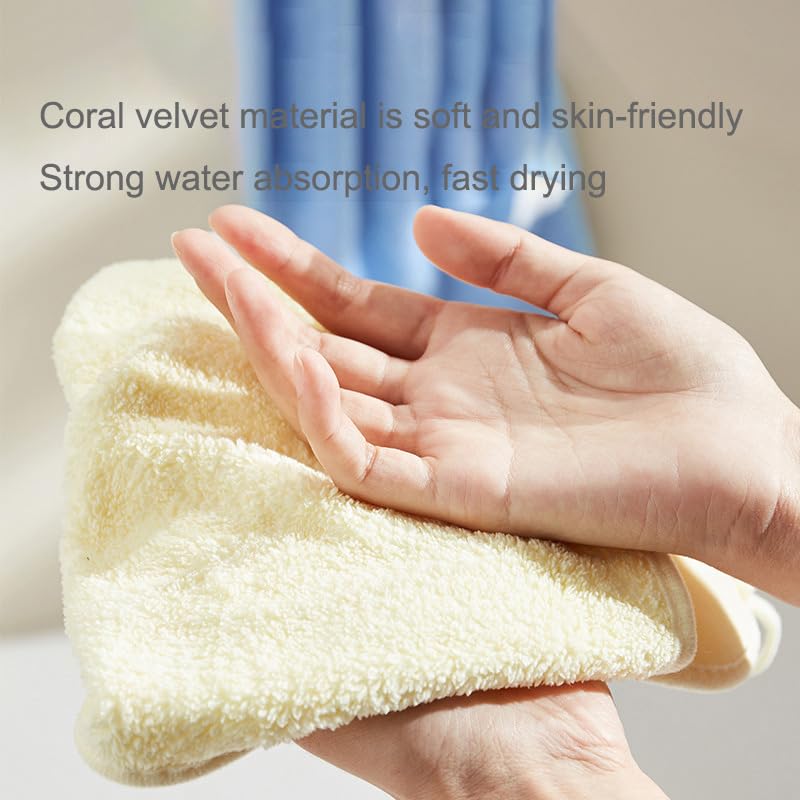 Qinsky Cute Animal Hand Towels, 3Pcs Soft Coral Fleece Microfiber Hand Towels, Super Absorbent, Quick Dry, Blue, Grey, Yellow