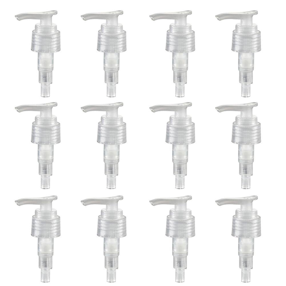 12 Pcs Clear Plastic Soap Dispenser Pump Replacement Lotion Pump Heads for 24/410 Threaded Neck Bottles Compatible with Soap Lotion Shampoo Liquid