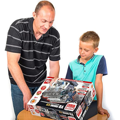 Machine Works Build Your Own V8 Engine Toy - Replica Model Building Kit - Features Augmented Reality, Sounds and Illumination, 4 Modes, 250+ Pieces, 10+ Years
