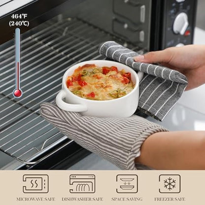 MALACASA Casserole Dishes for the Oven, 440ML 4.8" Small Porcelain Ramekins with Handle and Lid, White Mini Cocotte of 4, Ceramic Dutch Oven Set for Lasagna, Soufflé, Soup, Oven Proof Bakeware