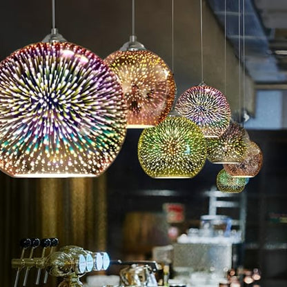 KRUIHAN 3D Firework Light Glass Pendant Light Shade Hanging Ceiling Lights E27 Base Coloured Chandelier for Bedroom,Living Room,Kitchen,25CM(Silver)