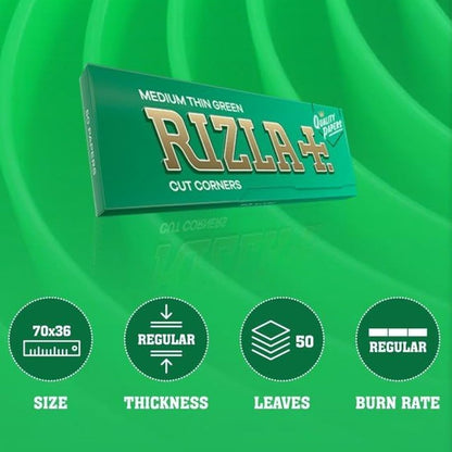 Rizla Green Cigarette Papers, 100Pks/Box, Medium Weight Paper by Tobacco Heaven