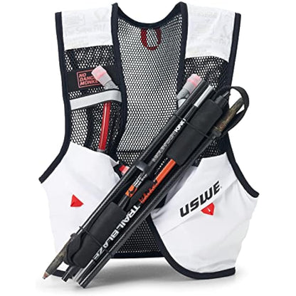 USWE Pace 2L Running Vest Hydration Pack with 2 x 500ml UltraFlask, Backpack for Men and Women, White Black, L-XL