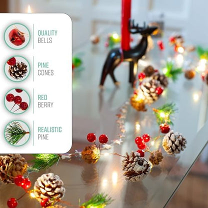 GloBrite Christmas Garland - 2M Pre-Lit Decoration with 20 LEDs for Fireplace, Indoor, and Stairs