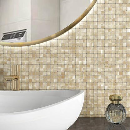 BeNice Stick on Splashback Tiles Self Adhesive Kitchen Wall 3D Sticky Metal Mosaic Stickers(10 Sheets,Champagne Gold)