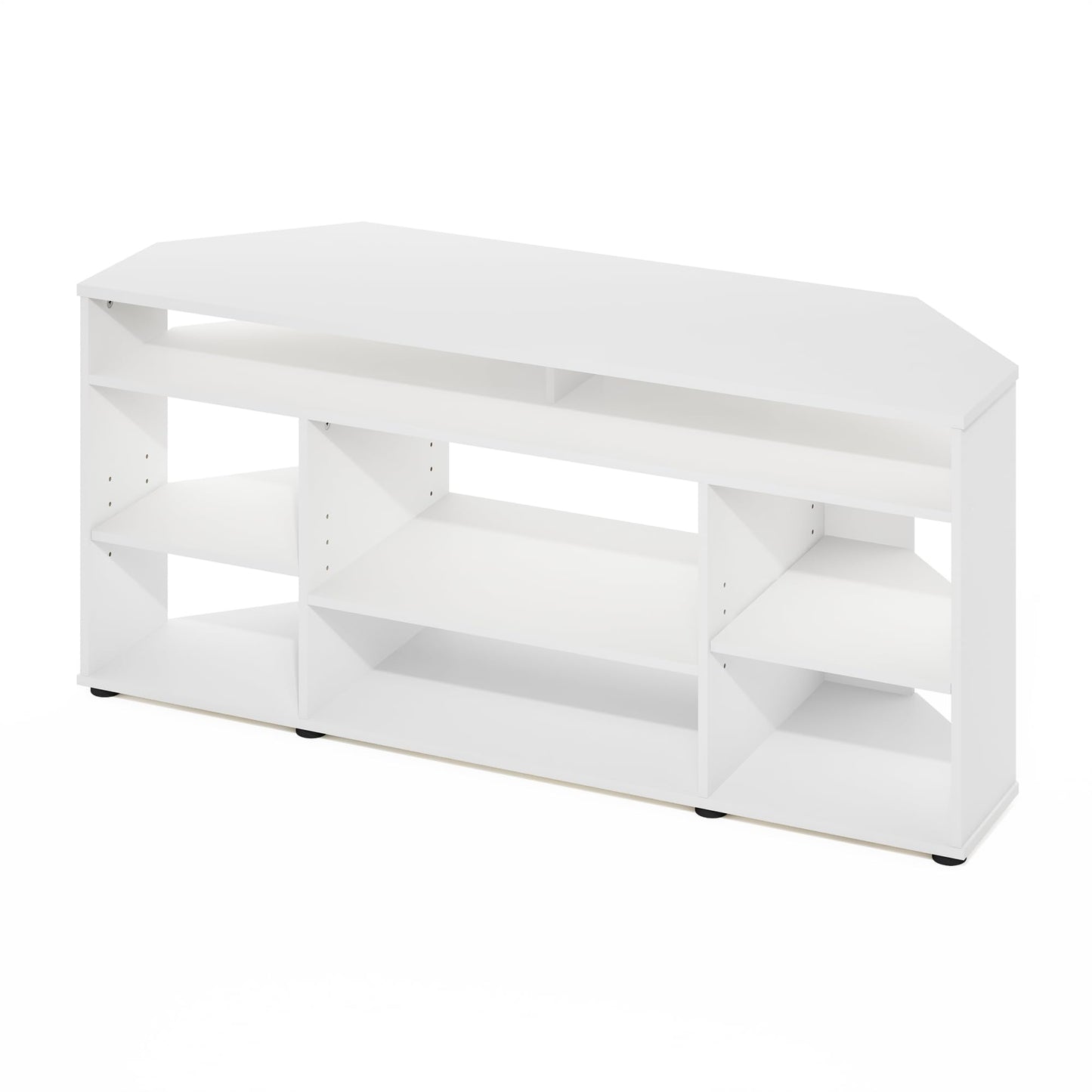 Furinno JENSEN TV Stand, Corner Entertainment Center, TV Console for TV up to 55 Inch, for Living Room, Bedroom, White