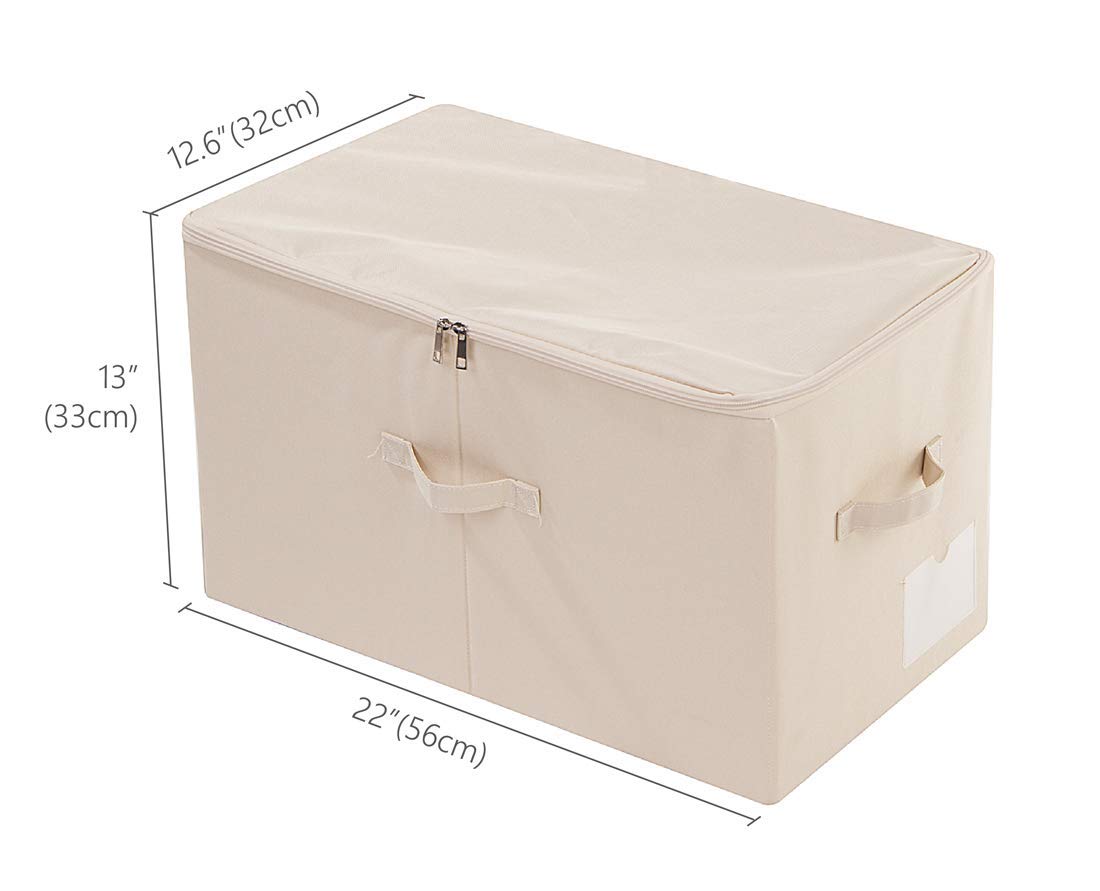 Amonsen Pack of 2, Zip Lidded Wardrobe Storage Bins for Clothes, Bedding, Foldable & Washable, Beige