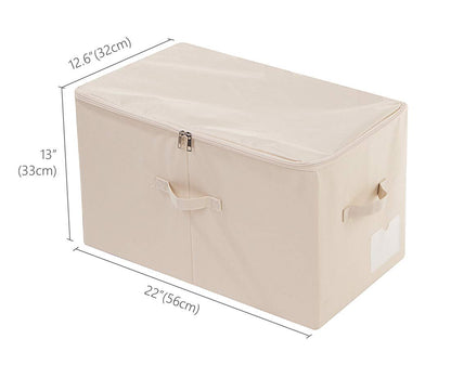 Amonsen Pack of 2, Zip Lidded Wardrobe Storage Bins for Clothes, Bedding, Foldable & Washable, Beige