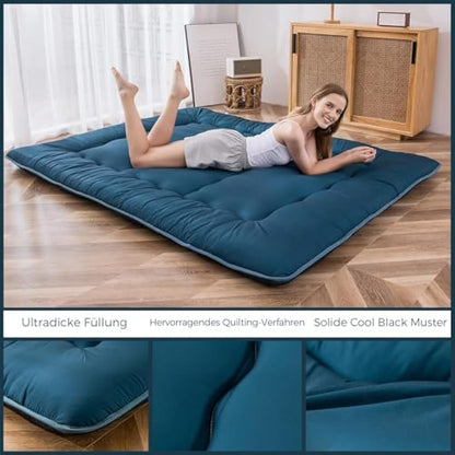 Japanese Floor Mattress Futon Mattress, Thicken Tatami Mat Sleeping Pad Foldable Roll Up Mattress Dormitory Mattress Pad Floor Lounger Pillow Bed Bluestone, Single