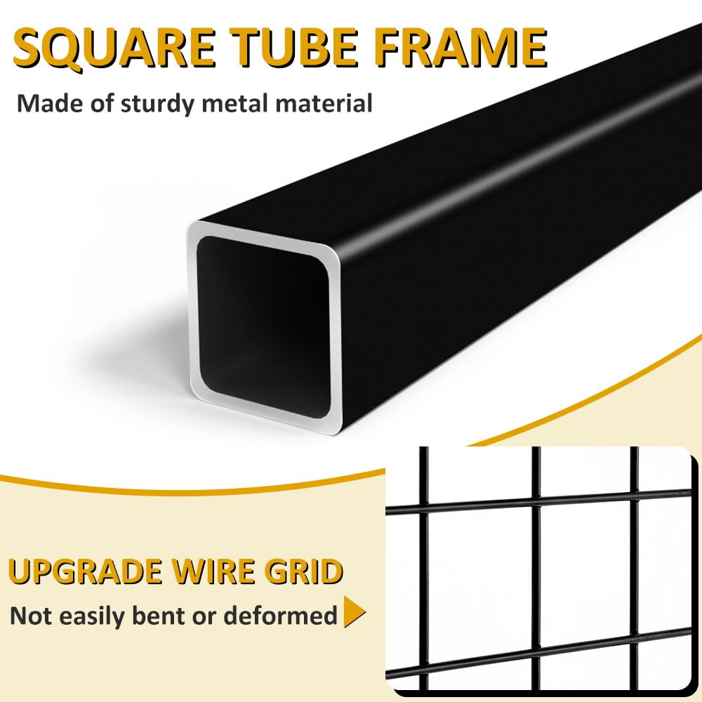 HIDODO Freestanding Grid Wall Panel Standing Wire Grid Display Rack with T-Base Wheels, Gridwall Panel Tower for Shows, Black (2 Pack)