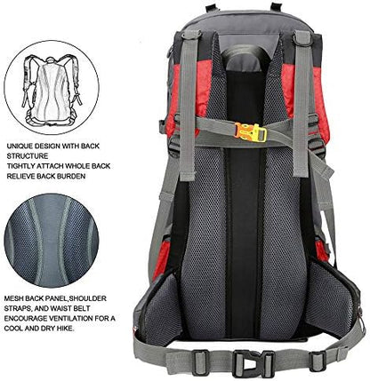 Bseash 60L Waterproof Hiking Camping Backpack with Rain Cover, Lightweight Outdoor Sport Travel Daypack Rucksack for Climbing Skiing