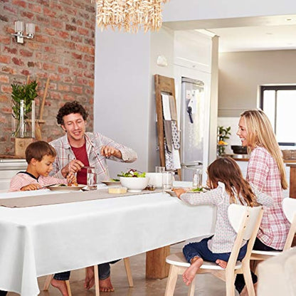 Deconovo Faux Linen Tablecloth Rectangle Water Resistant Table Cloth for Dinning 52x90in(132x229cm) White