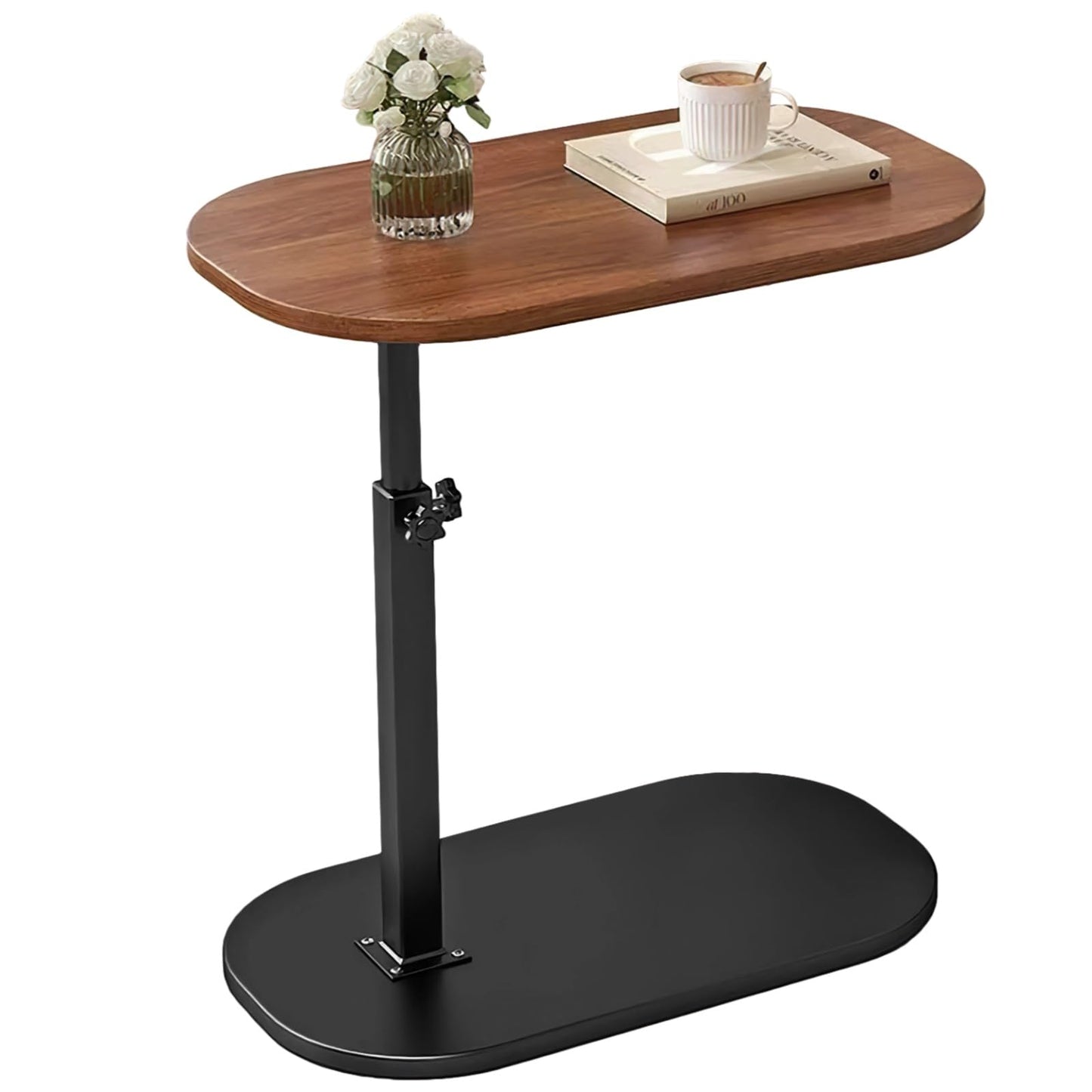 Packool Adjustable C Shaped Sofa Side Table, Swivel End Table for Couch, Modern Mini Table with Wooden Top, Height Adjustable from 45cm to 80cm