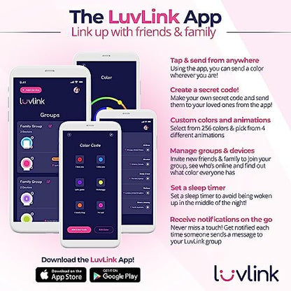 LuvLink Friendship Lamp v2 Extended WiFi Range - Simple Bluetooth Setup (Set of Two)