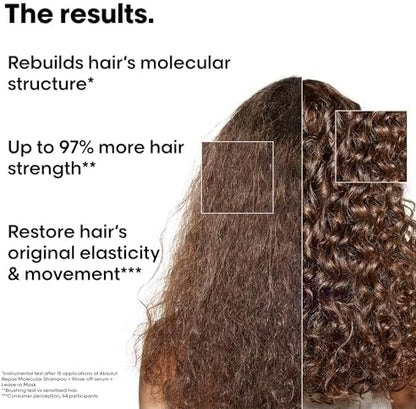 L'Oréal Professionnel Absolut Repair Molecular Shampoo, Rinse-Off Serum & Leave-In Treatment Mini Trio Kit, For Extremely Damaged Hair, Molecular Bond Repair & restores strength, 100ml, 75ml & 50ml