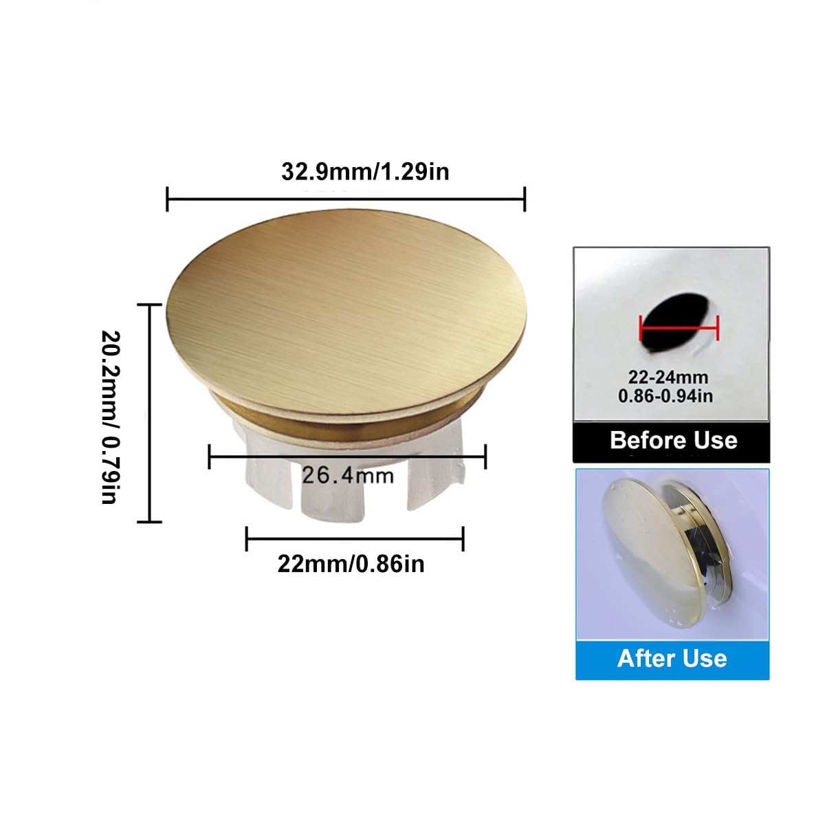 ZAAWUUT Solid Brass Sink Overflow Cover,Double Layer Copper Solid Ring Insert in Hole Round Caps for Home Shopping Mall Kitchen Bathroom (Gold)