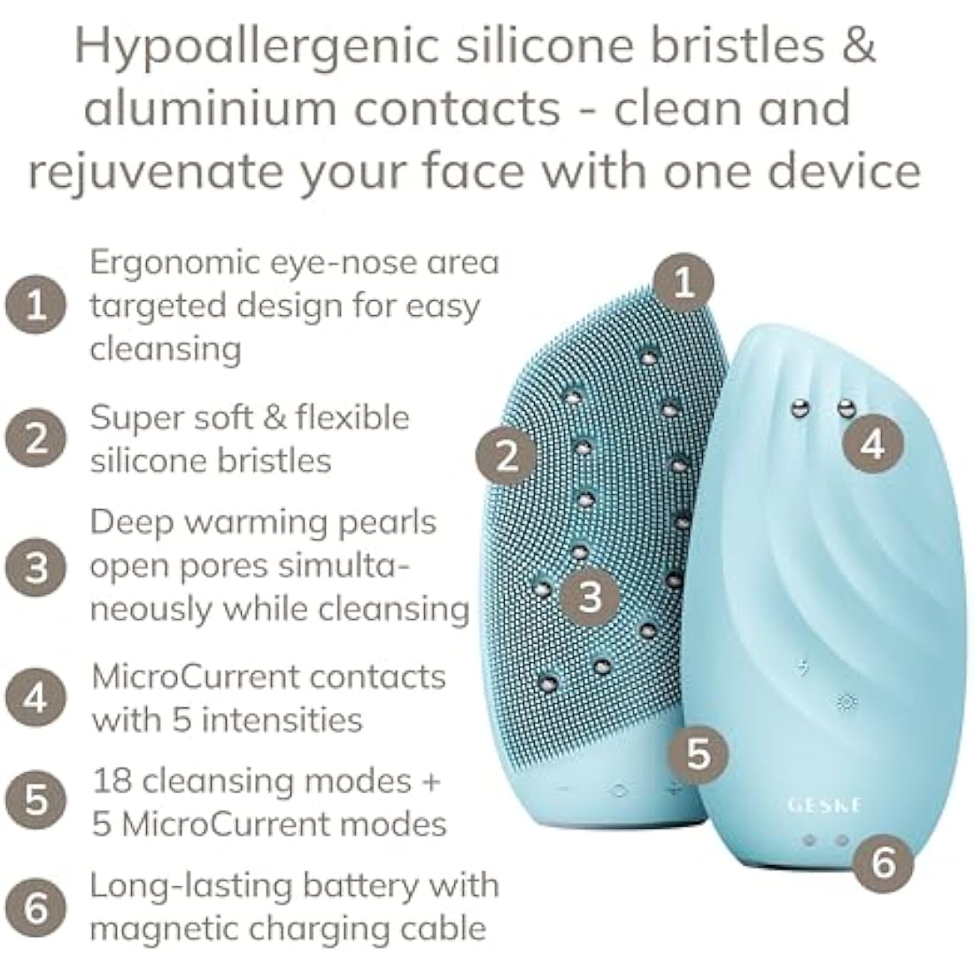 GESKE | SmartAppGuided™ Sonic Thermo Facial Brush & Face-Lifter | 8 in 1 | skin cleansing & anti-wrinkle | silicone electric cleansing brush | facial massager | cleansing & anti-aging