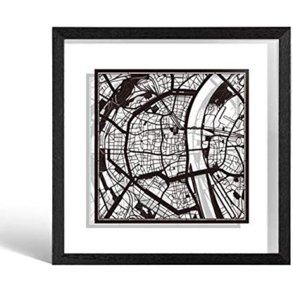 O3 DESIGN STUDIO Cologne Marco de Papel para mapas, Black map, Black frame, 9x9 inches, Gift Boxed, 2 background color, self-changing, Paper Art