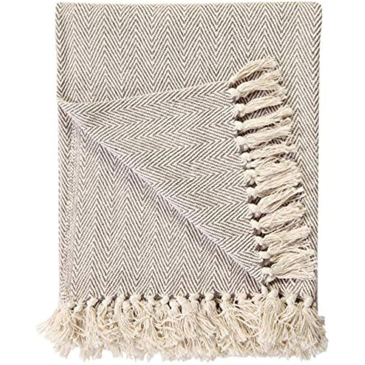 EHC 100% Natural Cotton Two Tone Herringbone Sofa Arm Chair Bedspread Settee Throw - 250 x 380cm, Super Giant Size