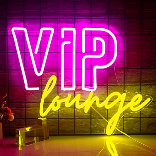 VIP Lounge Neon Signs for Wall Decor LED Neon Light for Room Decor VIP Light up Sign with USB Powered for Home Decor,Hotel,Club,Cafe,Bar,Office,Shopping Mall (pink&lemon yellow)