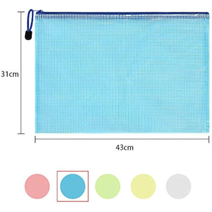 Vicloon Plastic Wallets, 10Pcs A3 Zip Lock Bags Mesh Document Wallet Document Folders Plastic Pockets Zipper File Wallet for School Office Homework Travel Storage Bags