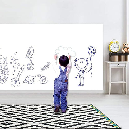Whiteboard Paper Sticker Roll 44 x 200cm (17.3" X 78.7") DIY Self-Adhesive Dry Erase Paper Film Chalkboard Wallpaper for Home Office School Memo 2 Rolls