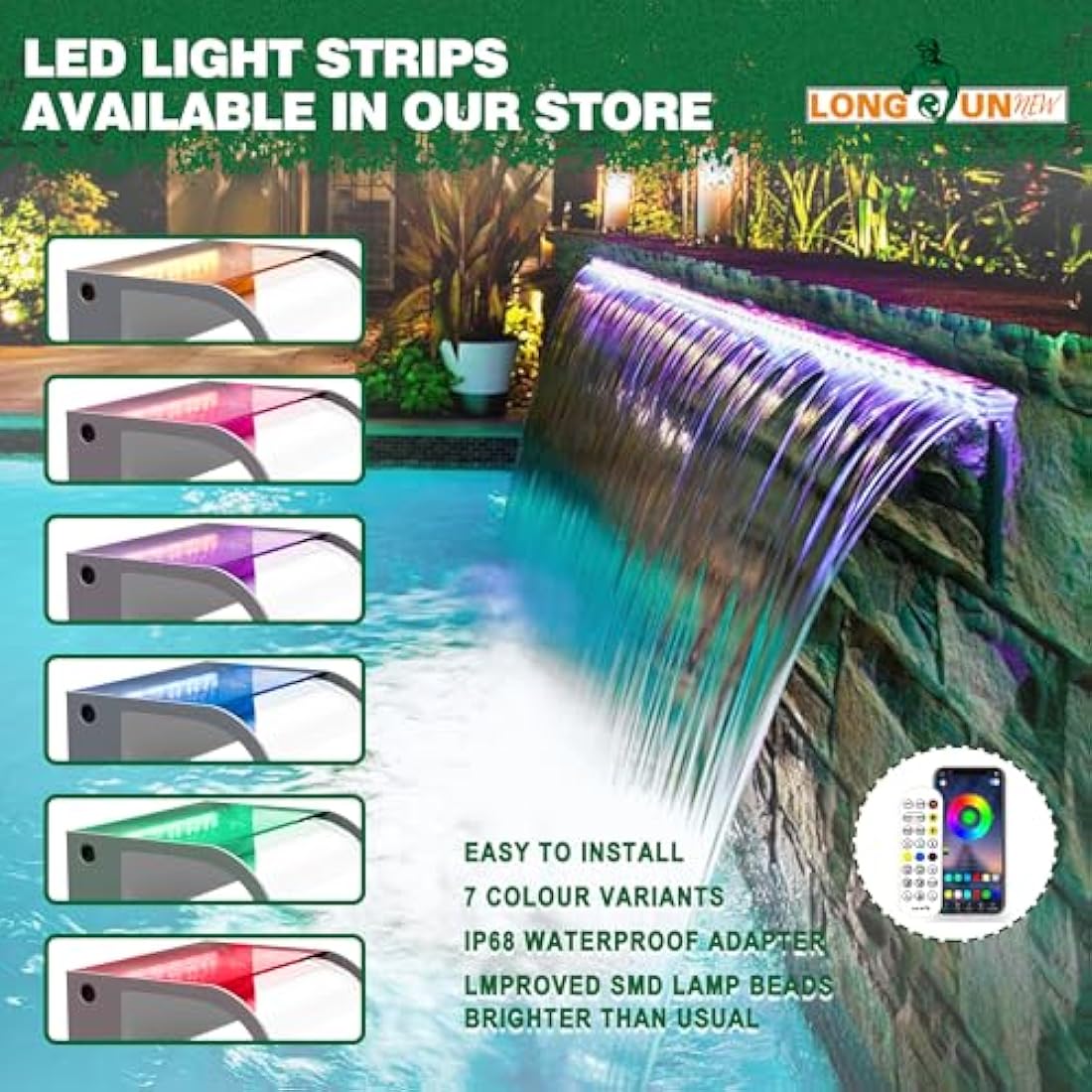 LONGRUNNEW Pond Waterfall Blade Kit, 90cm Acrylic Pool Fountain with Accessories, Width 18cm Curved Outlet Spillway for Garden Patio Pond Decoration