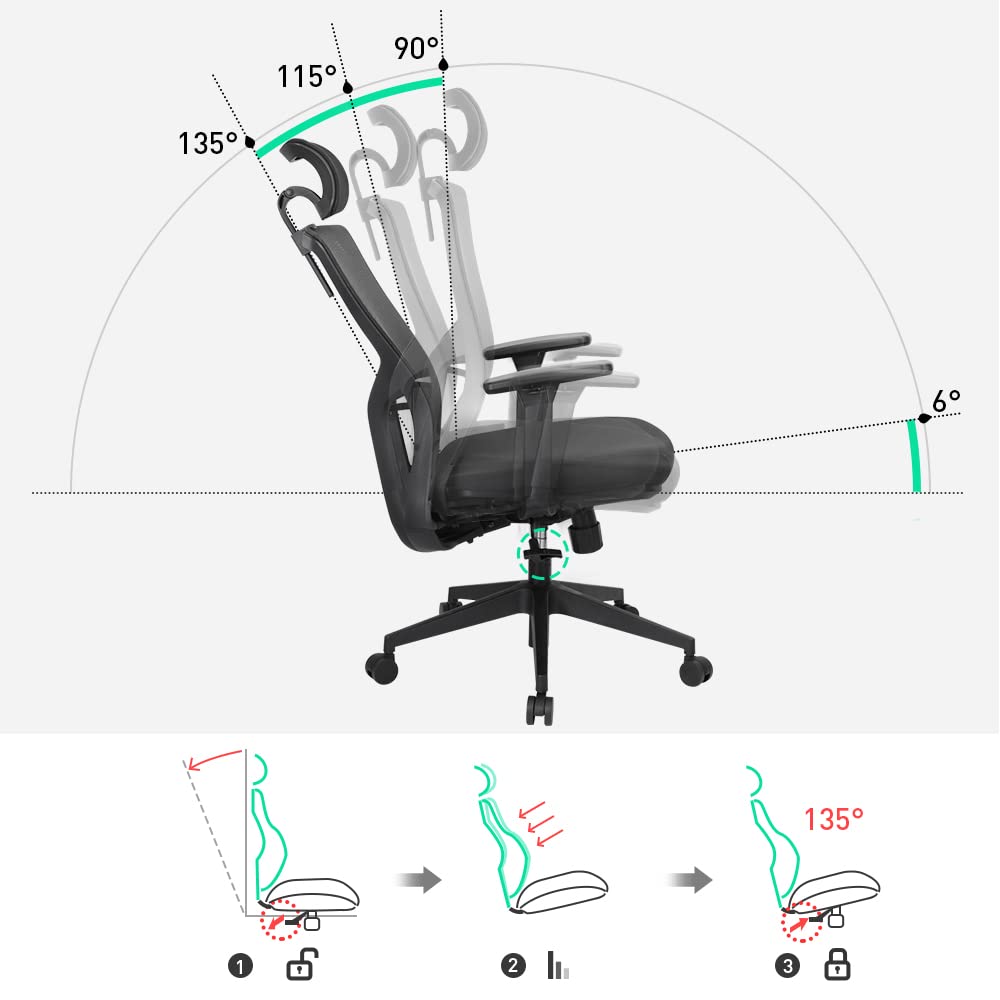 SpecStandard 855-3 Space Suspension Cabin Office Chair with Adjustable Tilt Tension, Breathable Mesh Back - Black,69㎝W×66㎝D×117-126㎝H