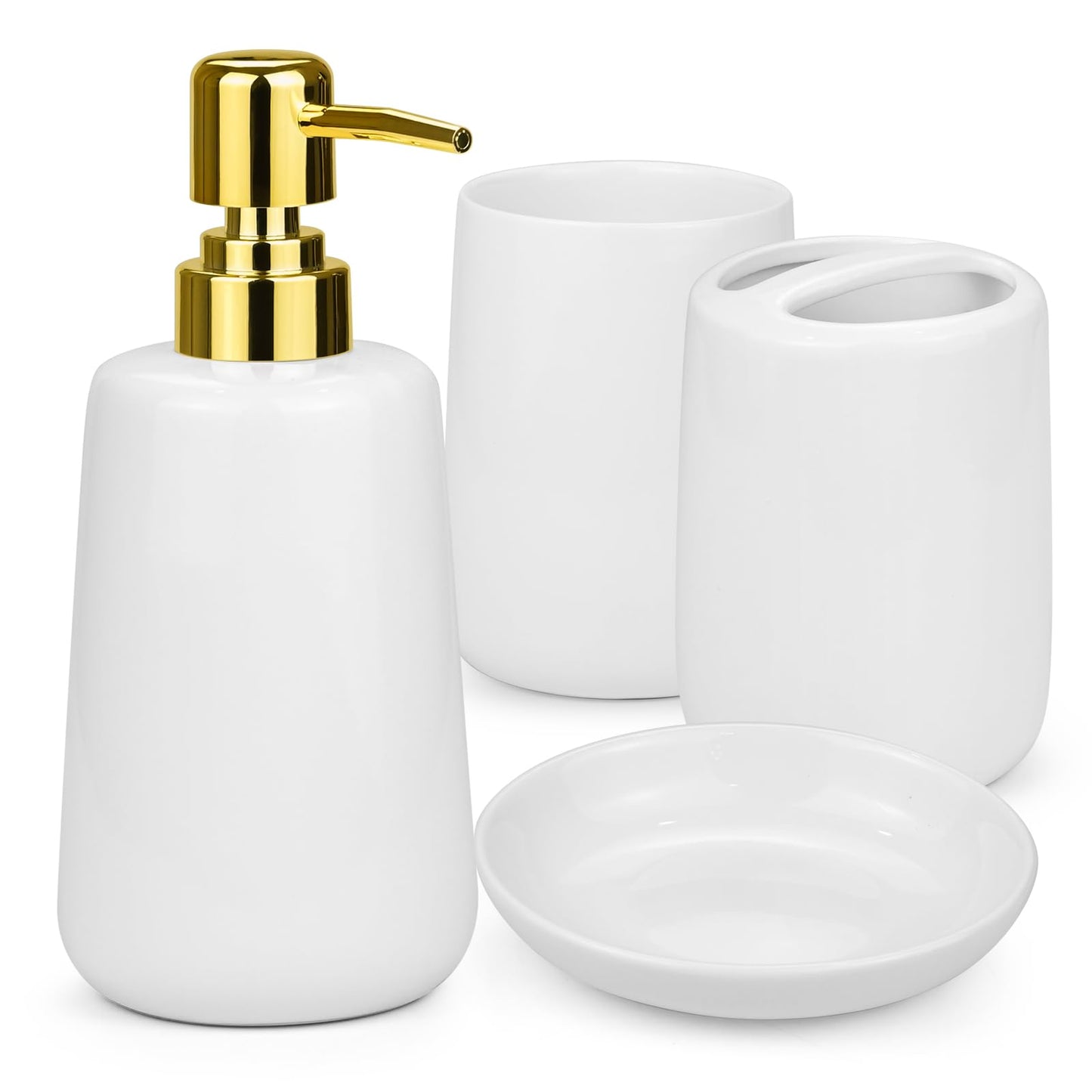 Bathroom Accessories Set, 4 Pcs Ceramic Bath Accessory Set Elegant Modern Toothbrush and Toothpaste Holder + Toothbrush Tumbler + Liquid Soap or