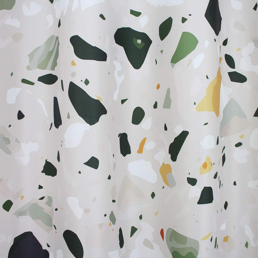EurCross Green Shower Curtains Mould proof resistant, Washable Weighted Fabric Wet Room Shower Curtain with Terrazzo Pattern 180 x 180 cm Drop