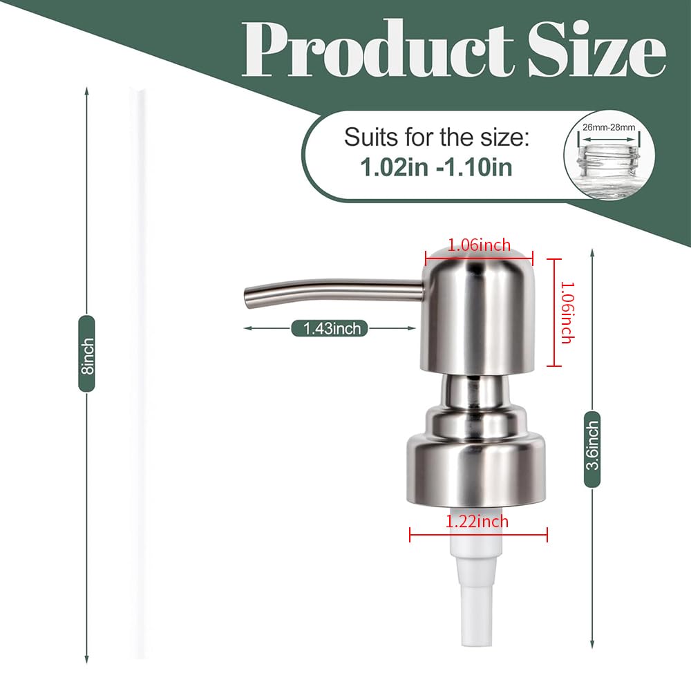 2PCS 304 Stainless Steel Soap Dispenser Pump Head – Replacement Soap Pump for Kitchen & Bathroom, Reusable Hand Soap Pump