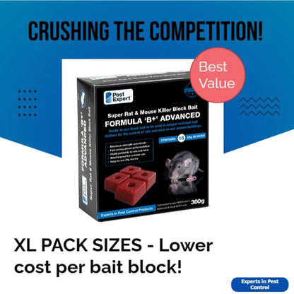 Pest Expert Advanced Rat & Mouse Poisoning Bait Blocks (1.2kg) Strongest Super Strength Rat Poison, Fast-Acting Single Feed Rodent Killer (4 x 300g - 60 Bait Blocks)