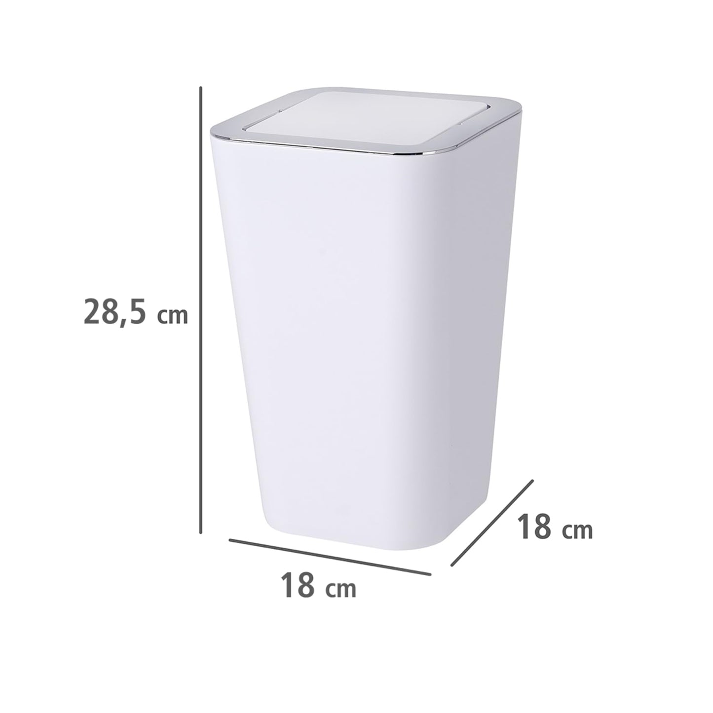 WENKO Candy Swing Cover Bin, ABS/PS, White/Chrome, 18 x 18 x 28.5 cm